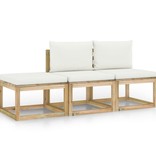 VidaXL 3-delige Loungeset met crèmekleurige kussens