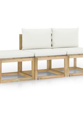 VidaXL 3-delige Loungeset met crèmekleurige kussens