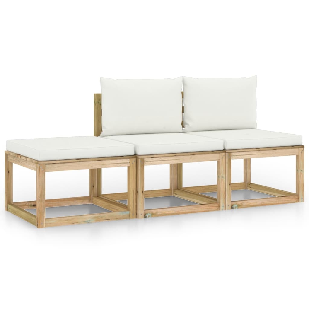 VidaXL 3-delige Loungeset met crèmekleurige kussens