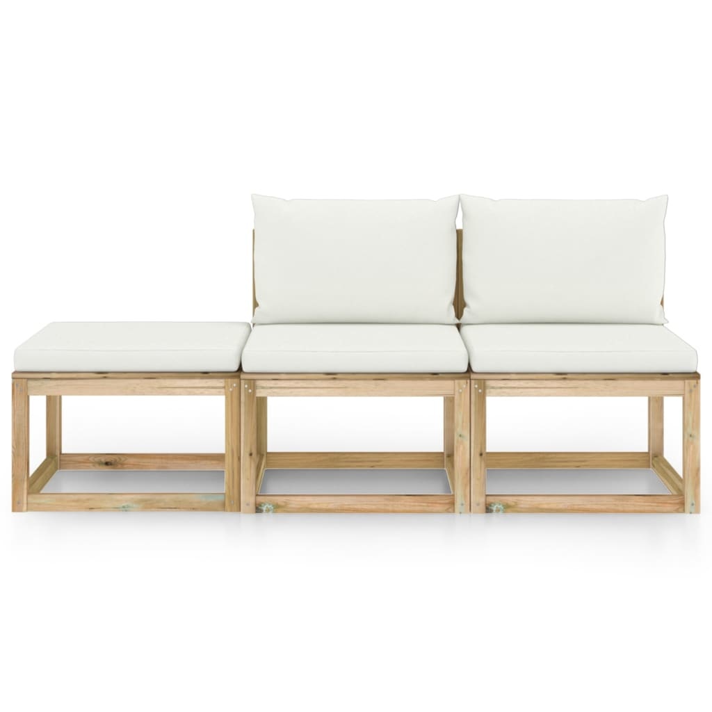 VidaXL 3-delige Loungeset met crèmekleurige kussens