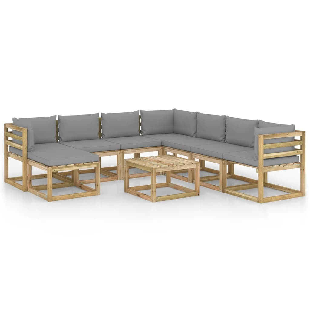 VidaXL 9-delige Loungeset met kussens geïmpregneerd grenenhout