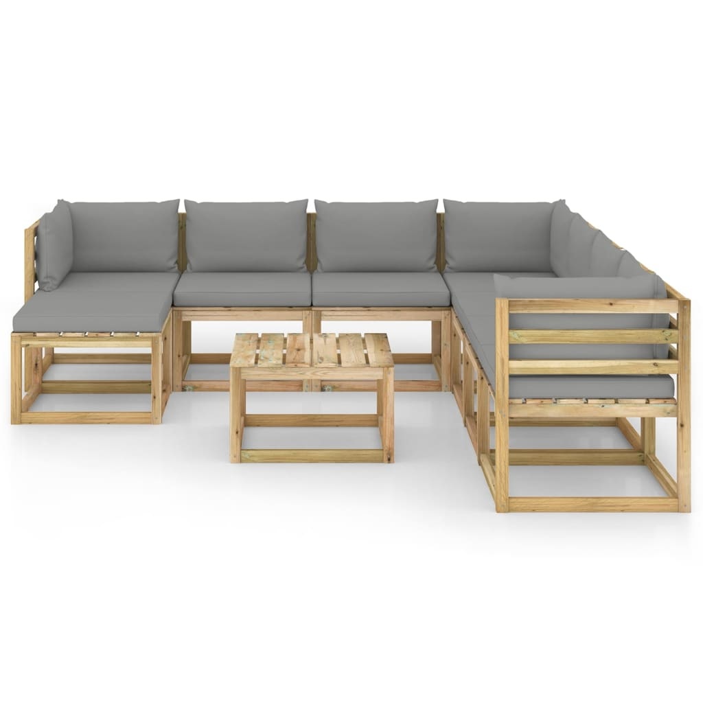 VidaXL 9-delige Loungeset met kussens geïmpregneerd grenenhout