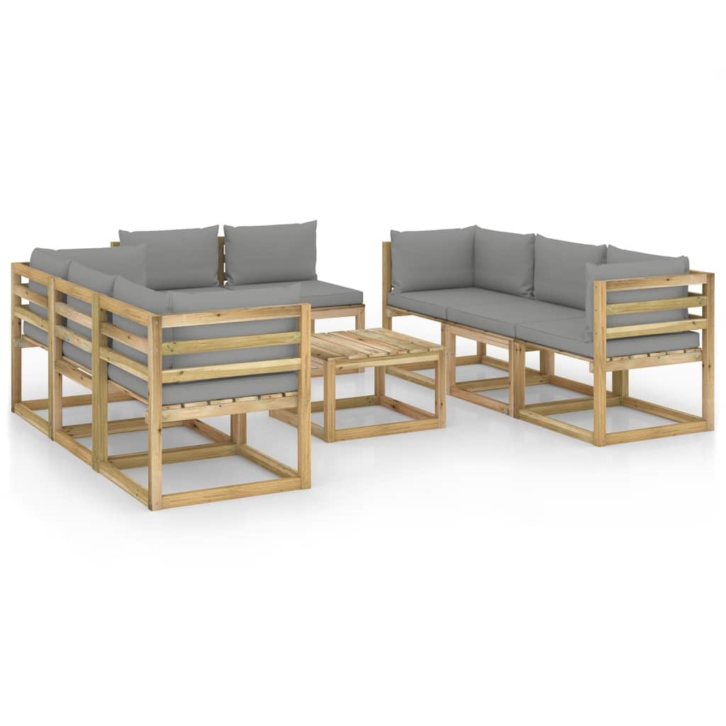 VidaXL 9-delige Loungeset met kussens geïmpregneerd grenenhout