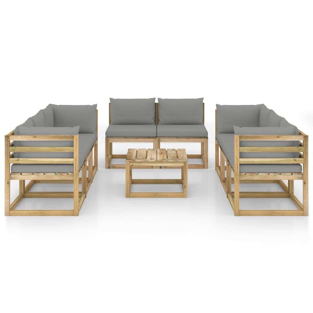 VidaXL 9-delige Loungeset met kussens geïmpregneerd grenenhout