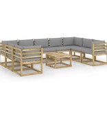 VidaXL 10-delige Loungeset met kussens geïmpregneerd grenenhout