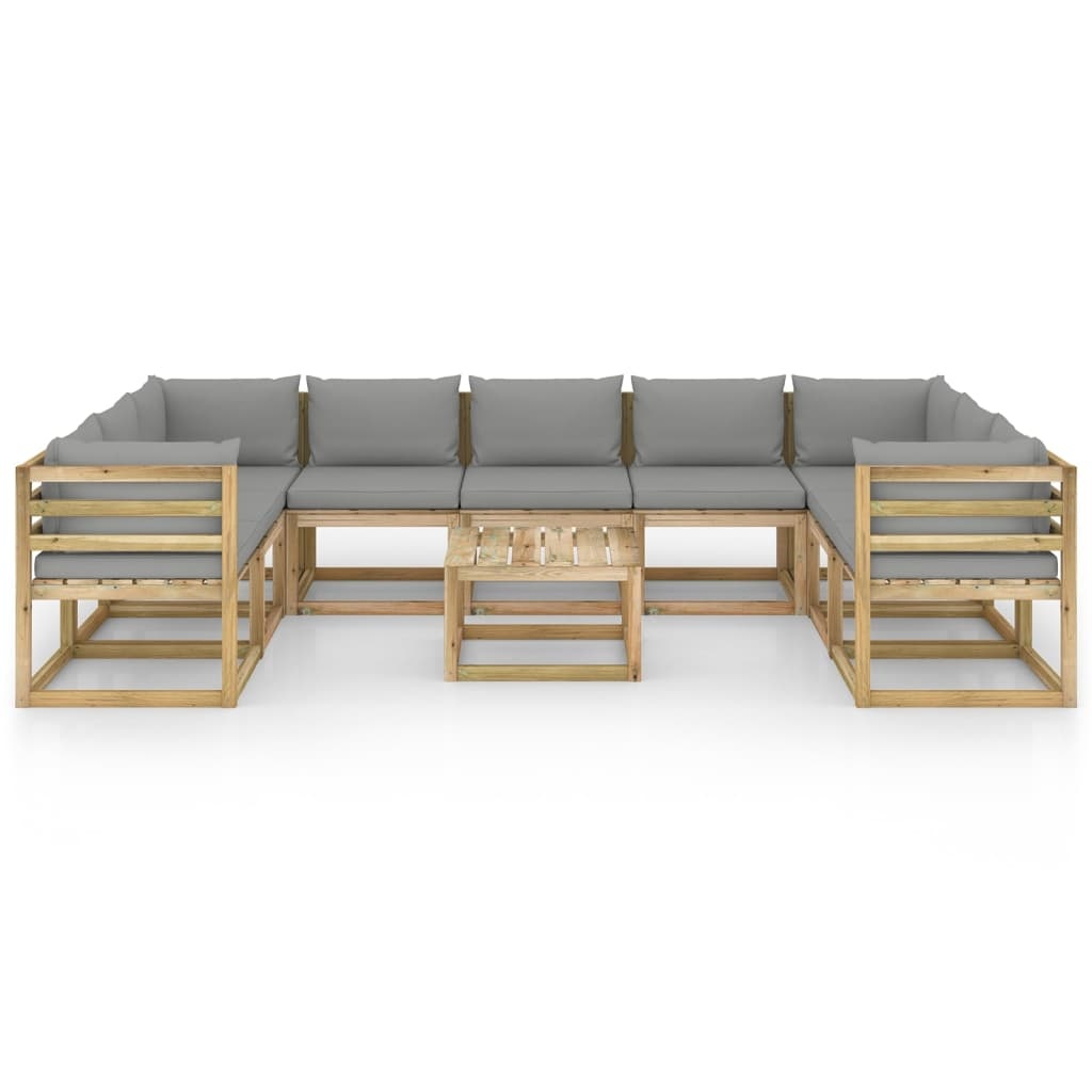 VidaXL 10-delige Loungeset met kussens geïmpregneerd grenenhout