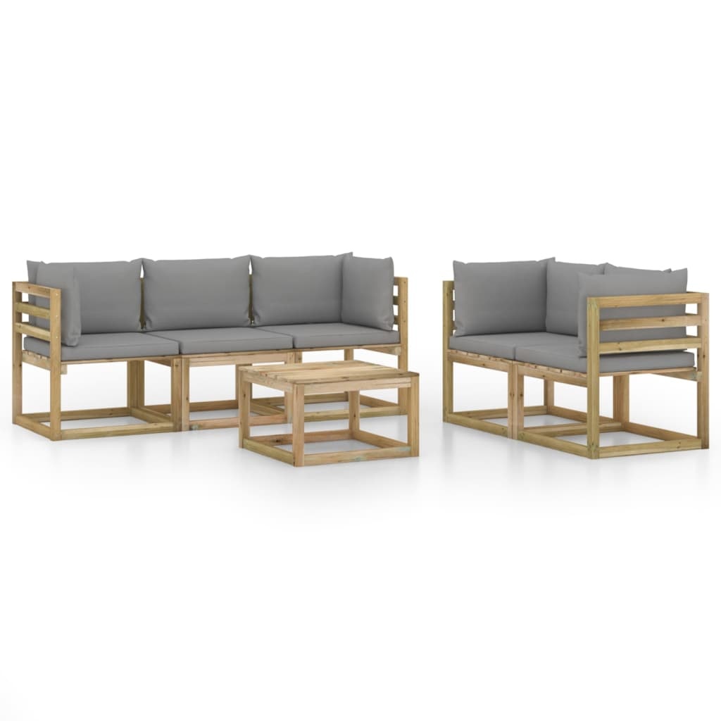 VidaXL 6-delige Loungeset met grijze kussens