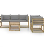 VidaXL 6-delige Loungeset met grijze kussens