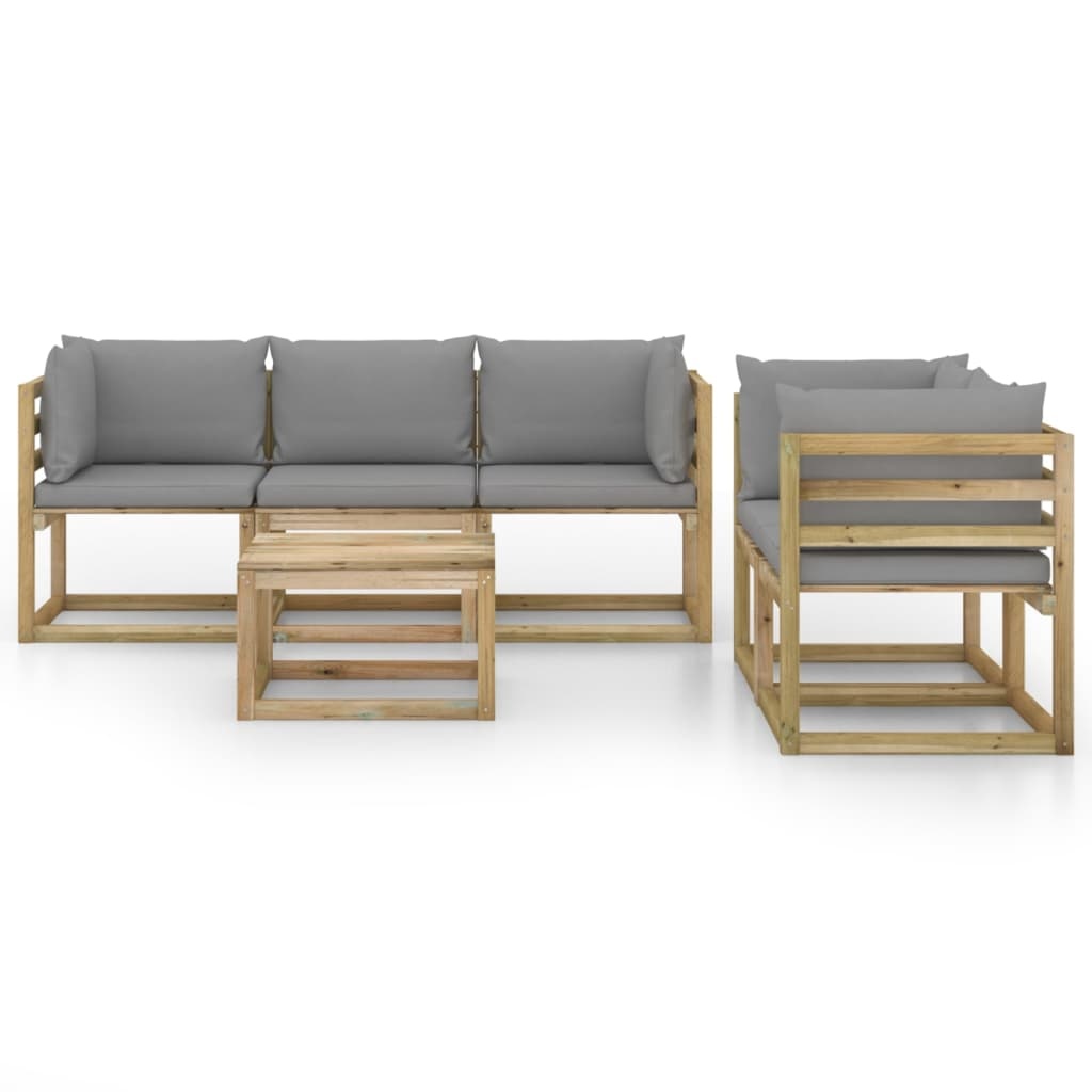 VidaXL 6-delige Loungeset met grijze kussens