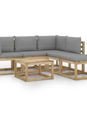 VidaXL 6-delige Loungeset met grijze kussens