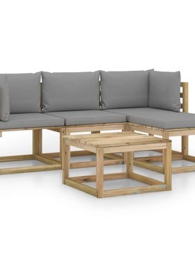 VidaXL 5-delige Loungeset met grijze kussens