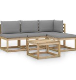 VidaXL 5-delige Loungeset met grijze kussens