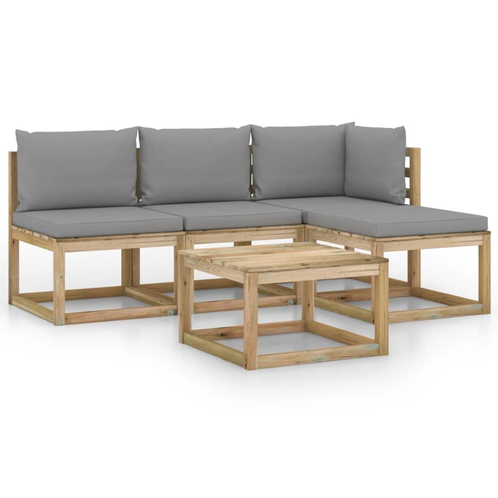 VidaXL 5-delige Loungeset met grijze kussens