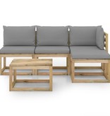 VidaXL 5-delige Loungeset met grijze kussens