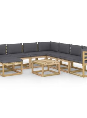 VidaXL 9-delige Loungeset met kussens geïmpregneerd grenenhout