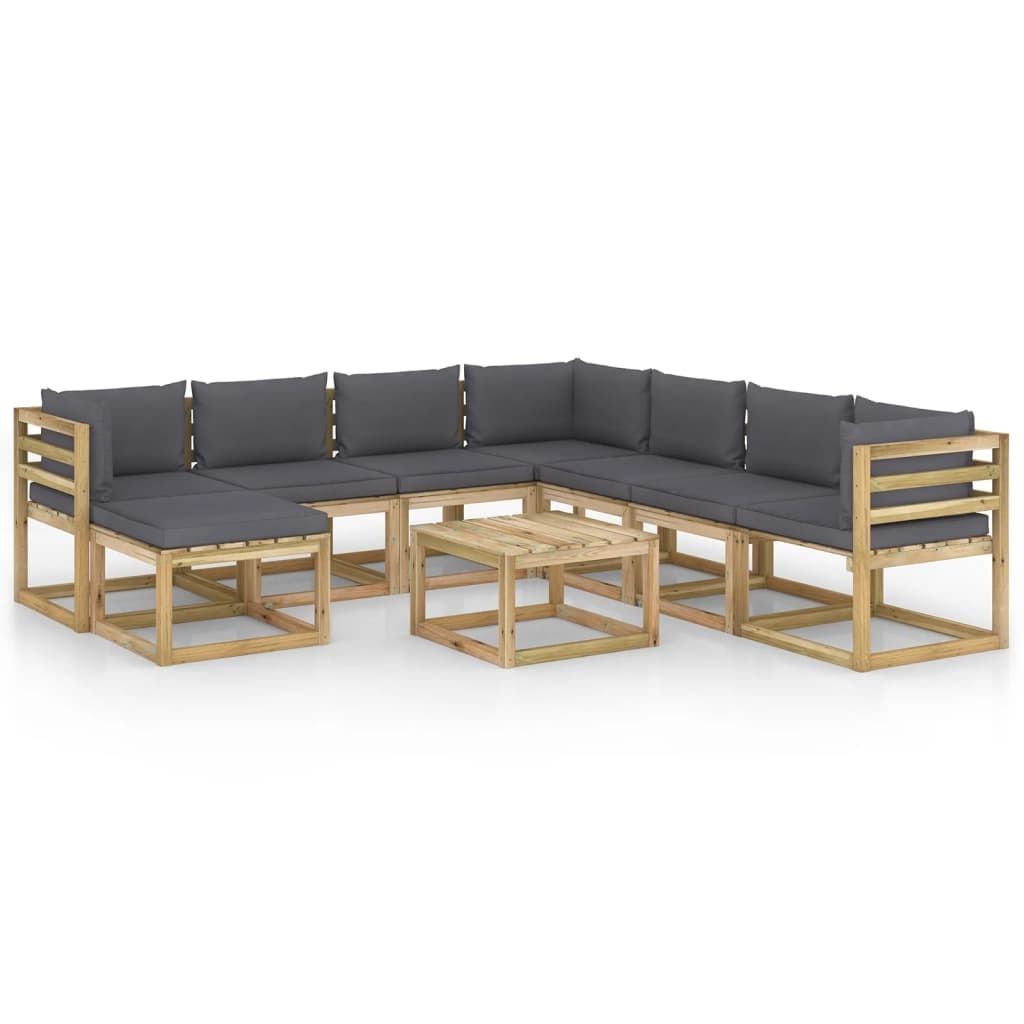 VidaXL 9-delige Loungeset met kussens geïmpregneerd grenenhout