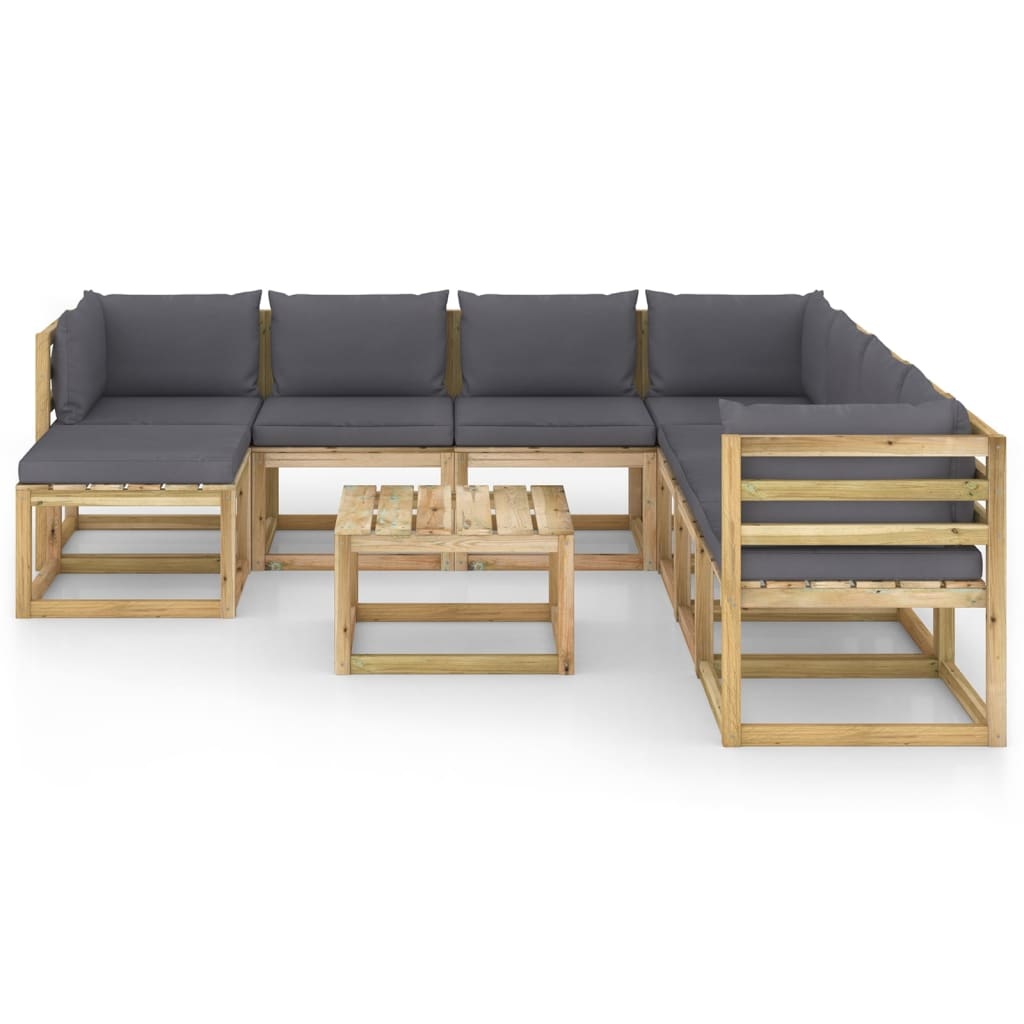 VidaXL 9-delige Loungeset met kussens geïmpregneerd grenenhout