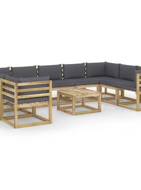 VidaXL 10-delige Loungeset met kussens geïmpregneerd grenenhout