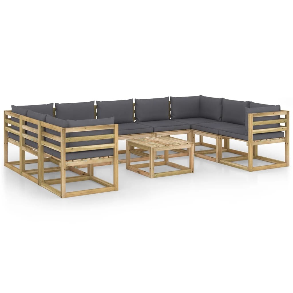 VidaXL 10-delige Loungeset met kussens geïmpregneerd grenenhout