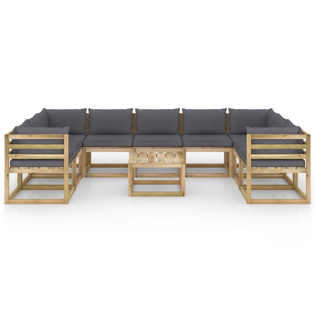 VidaXL 10-delige Loungeset met kussens geïmpregneerd grenenhout