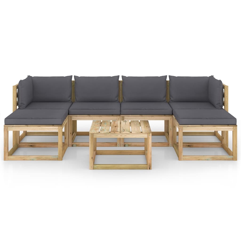 VidaXL 7-delige Loungeset met kussens geïmpregneerd grenenhout