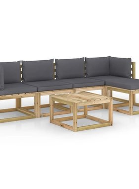 VidaXL 6-delige Loungeset met kussens geïmpregneerd grenenhout