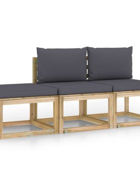 vidaXL 3-delige Loungeset met antracietkleurige kussens