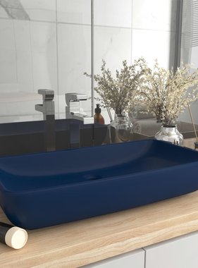 VidaXL Wastafel rechthoekig 71x38 cm keramiek mat donkerblauw