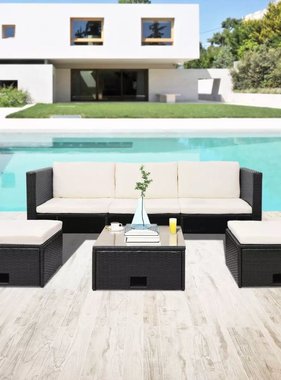 vidaXL 4-delige Loungeset met kussens poly rattan zwart