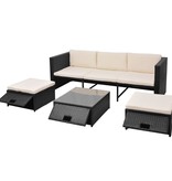 vidaXL 4-delige Loungeset met kussens poly rattan zwart