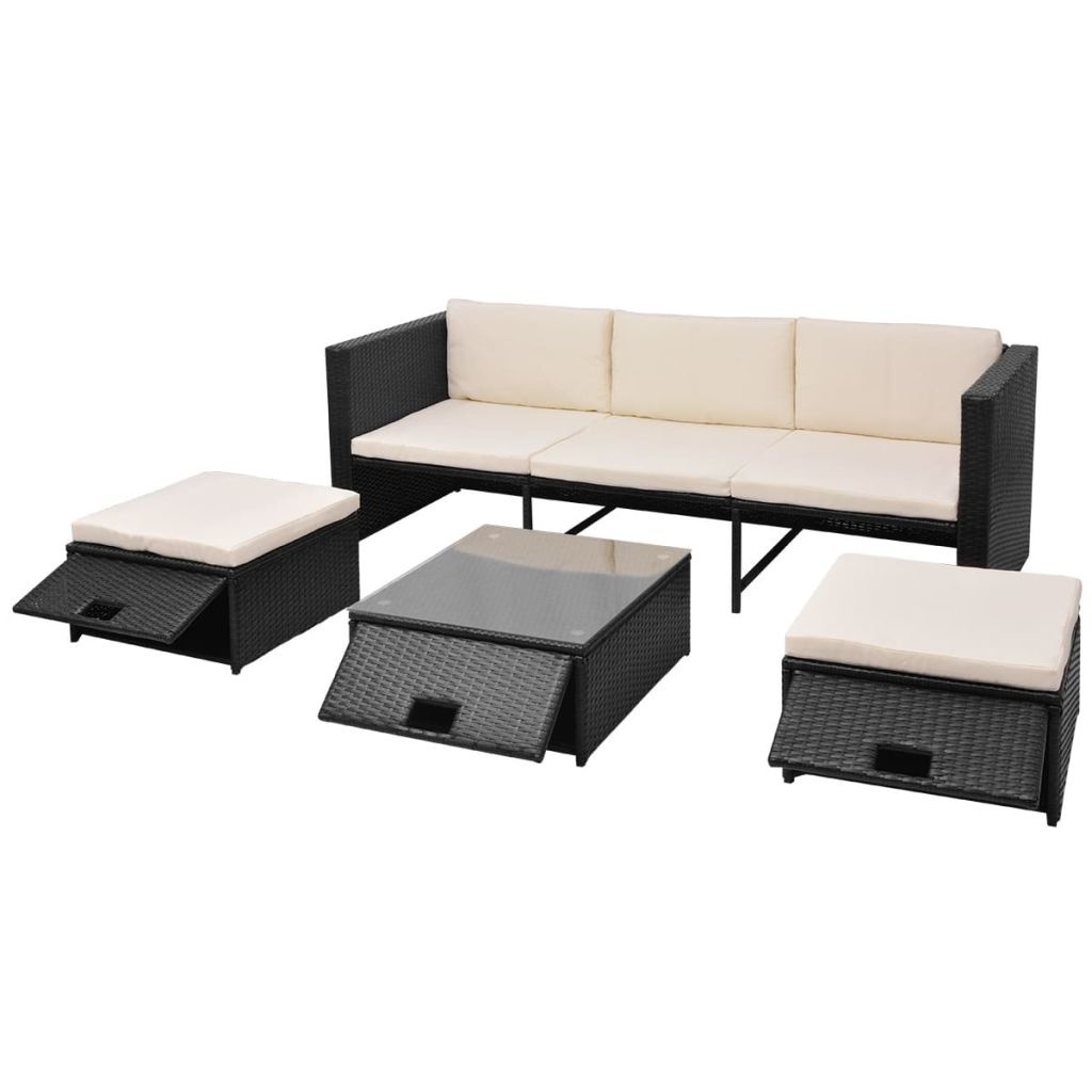 vidaXL 4-delige Loungeset met kussens poly rattan zwart