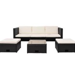 vidaXL 4-delige Loungeset met kussens poly rattan zwart