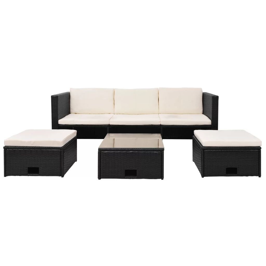 vidaXL 4-delige Loungeset met kussens poly rattan zwart