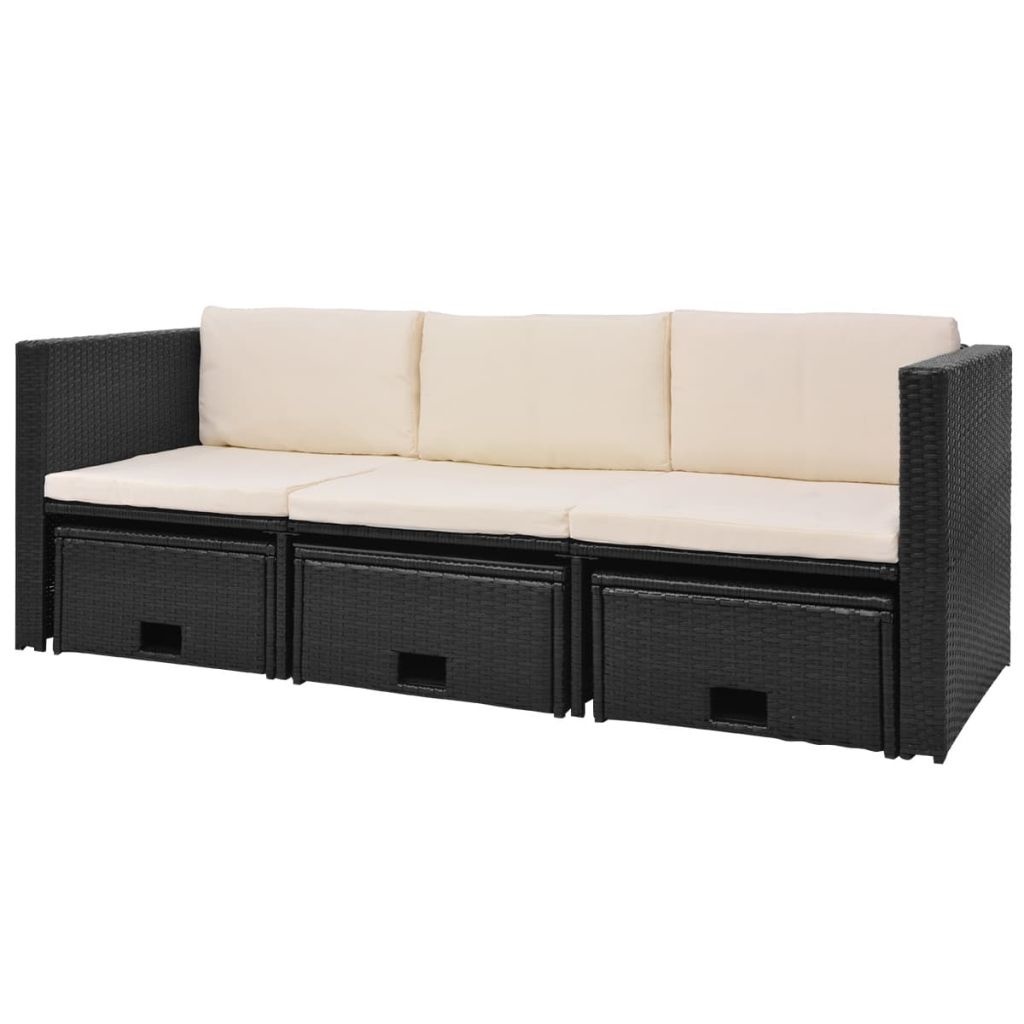 vidaXL 4-delige Loungeset met kussens poly rattan zwart