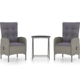 VidaXL 3-delige Bistroset poly rattan en glas grijs