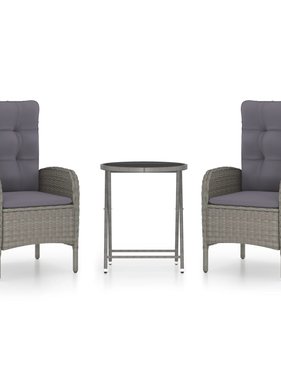 VidaXL 3-delige Bistroset poly rattan en glas grijs