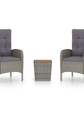 VidaXL 3-delige Bistroset poly rattan en acaciahout grijs