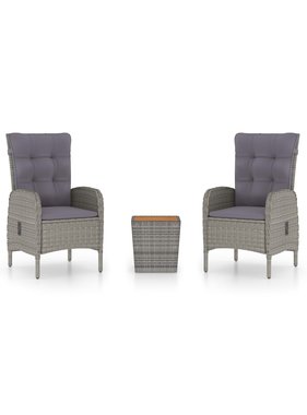 VidaXL 3-delige Bistroset poly rattan en acaciahout grijs