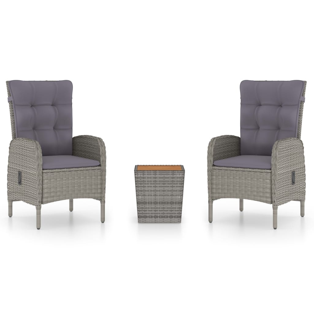 VidaXL 3-delige Bistroset poly rattan en acaciahout grijs