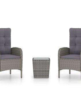 VidaXL 3-delige Bistroset poly rattan en glas grijs