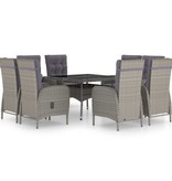 VidaXL 9-delige Tuinset poly rattan en glas grijs
