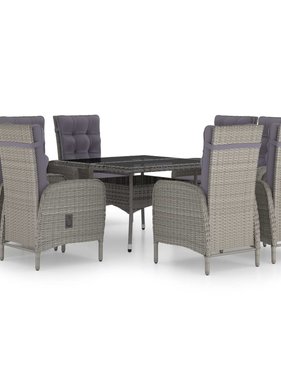 VidaXL 9-delige Tuinset poly rattan en glas grijs