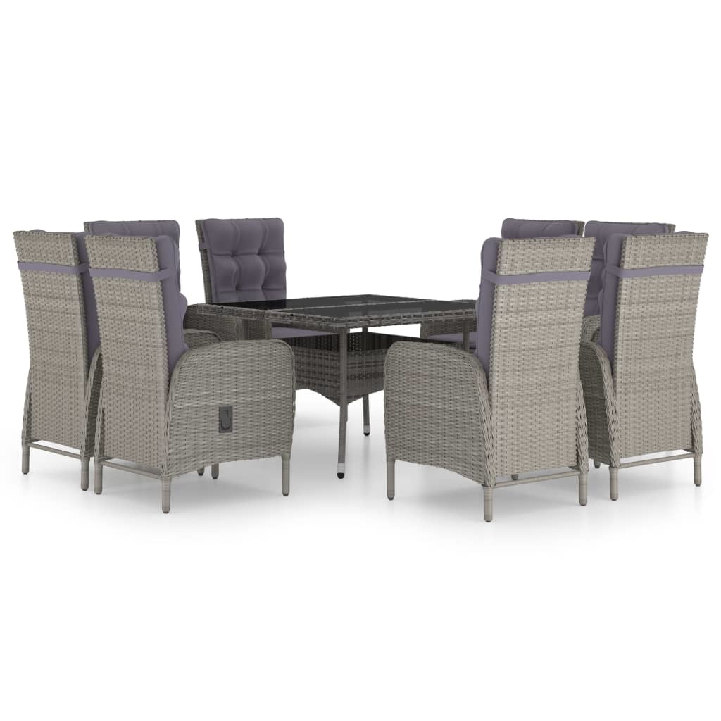 VidaXL 9-delige Tuinset poly rattan en glas grijs