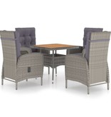 VidaXL 5-delige Tuinset poly rattan en acaciahout grijs