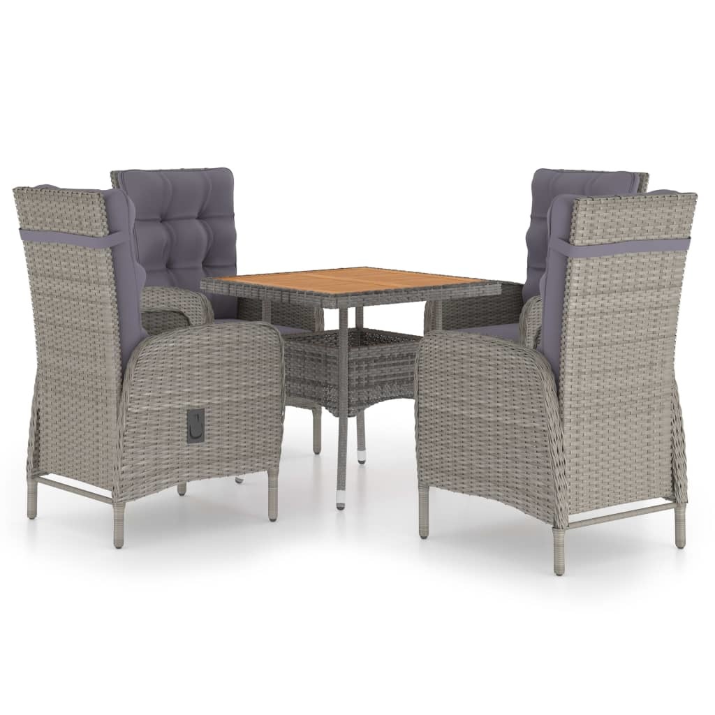 VidaXL 5-delige Tuinset poly rattan en acaciahout grijs