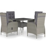 VidaXL 5-delige Tuinset poly rattan en glas grijs