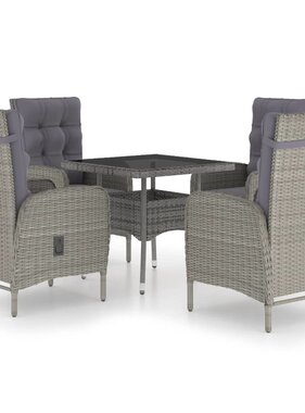 VidaXL 5-delige Tuinset poly rattan en glas grijs