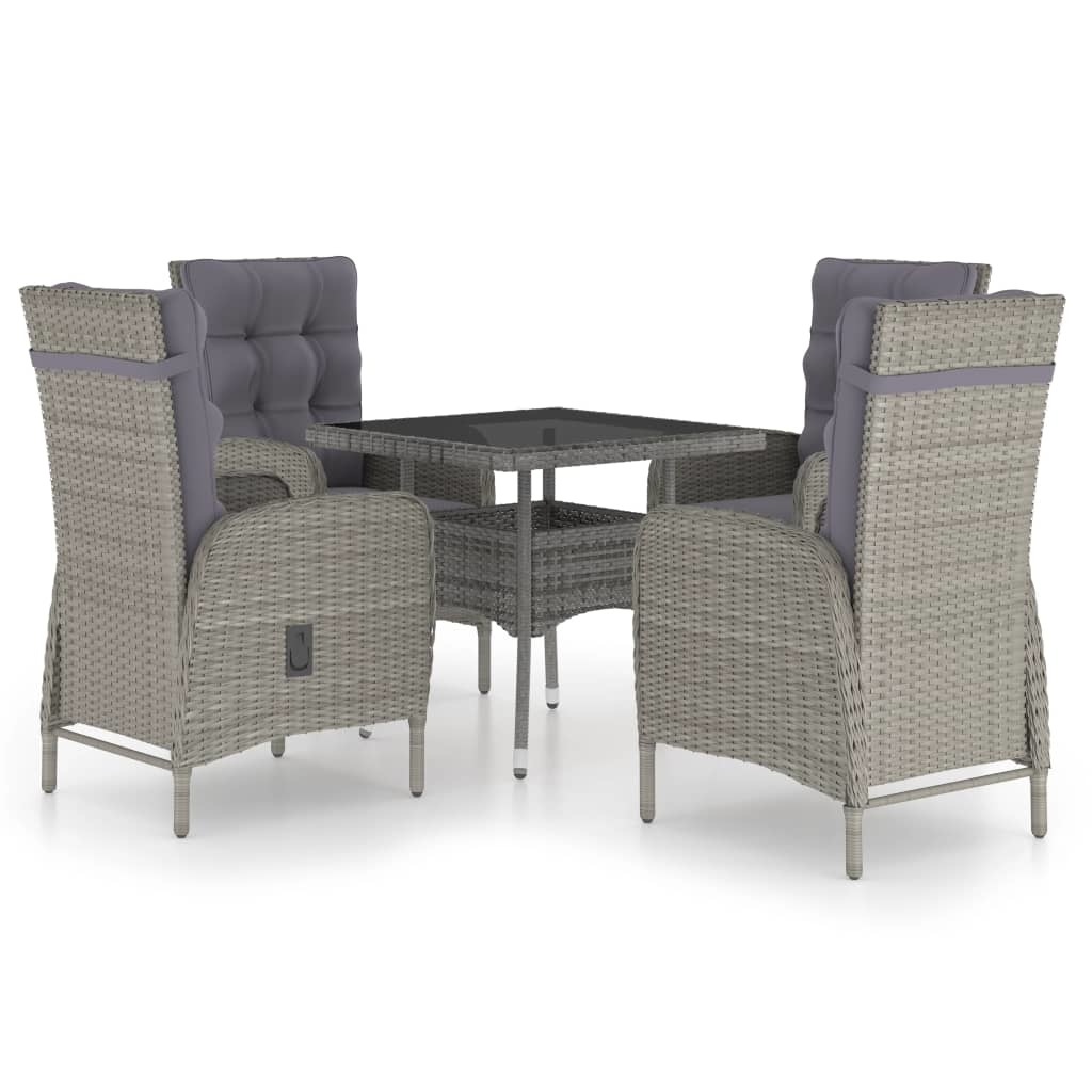 VidaXL 5-delige Tuinset poly rattan en glas grijs