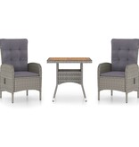 VidaXL 3-delige Tuinset poly rattan en acaciahout grijs