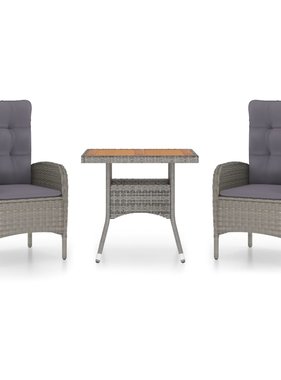 VidaXL 3-delige Tuinset poly rattan en acaciahout grijs